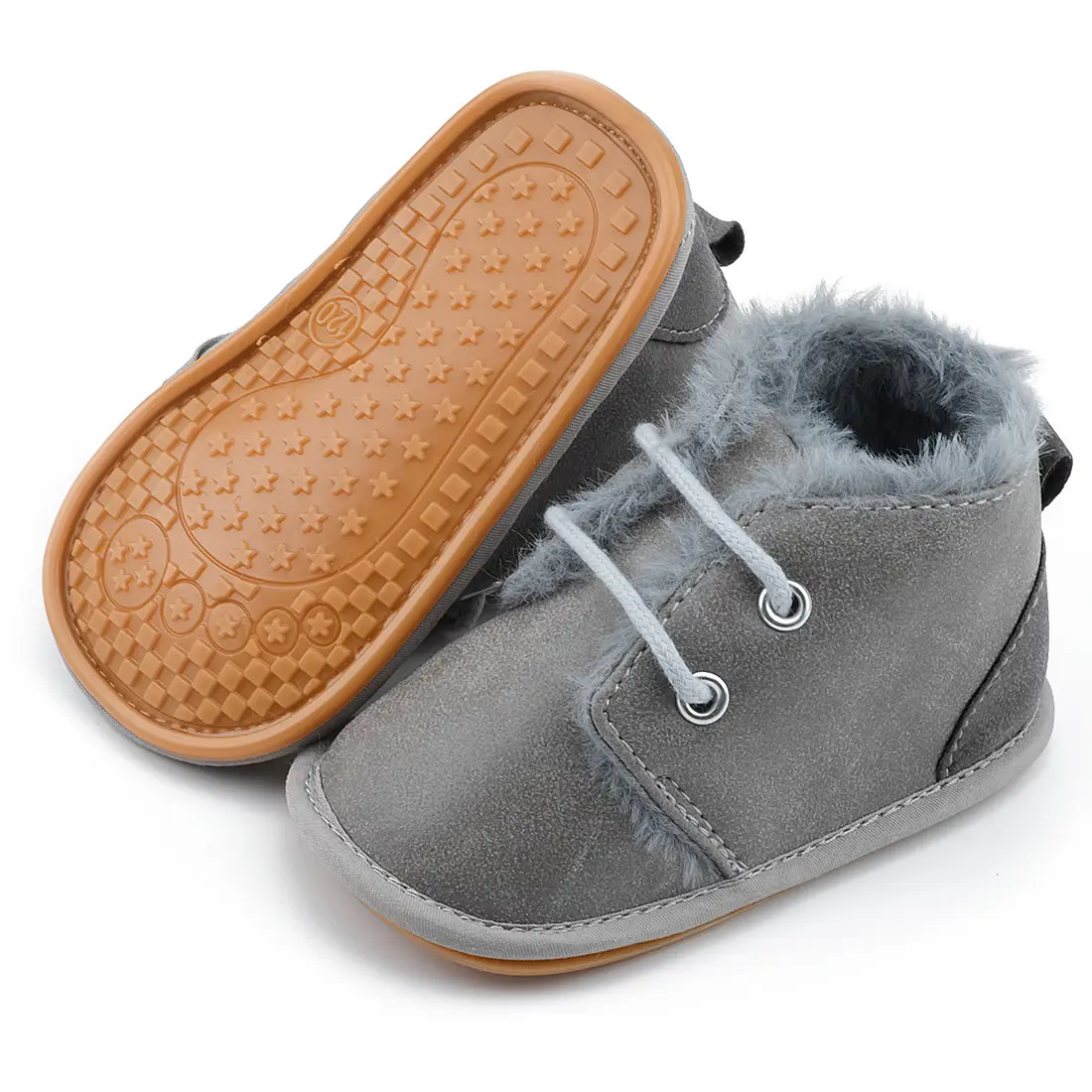 Pink Velvet Baby Shoes with Warm Fur Lining