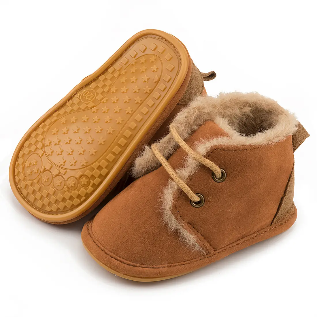 Pink Velvet Baby Shoes with Warm Fur Lining