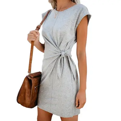 Women's Teal Cross-Twisted Crew Neck Dress — feature 2