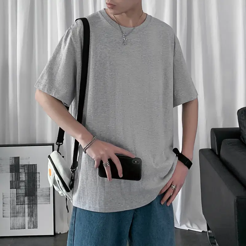 Men Blue Cotton T-Shirt Loose Fit Half Sleeve