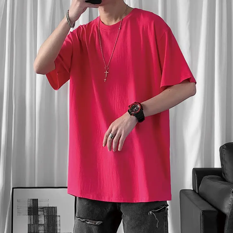 Men Blue Cotton T-Shirt Loose Fit Half Sleeve