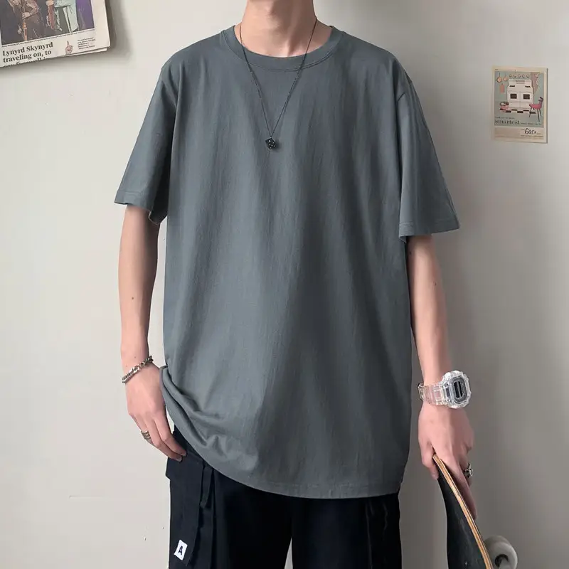 Men Blue Cotton T-Shirt Loose Fit Half Sleeve