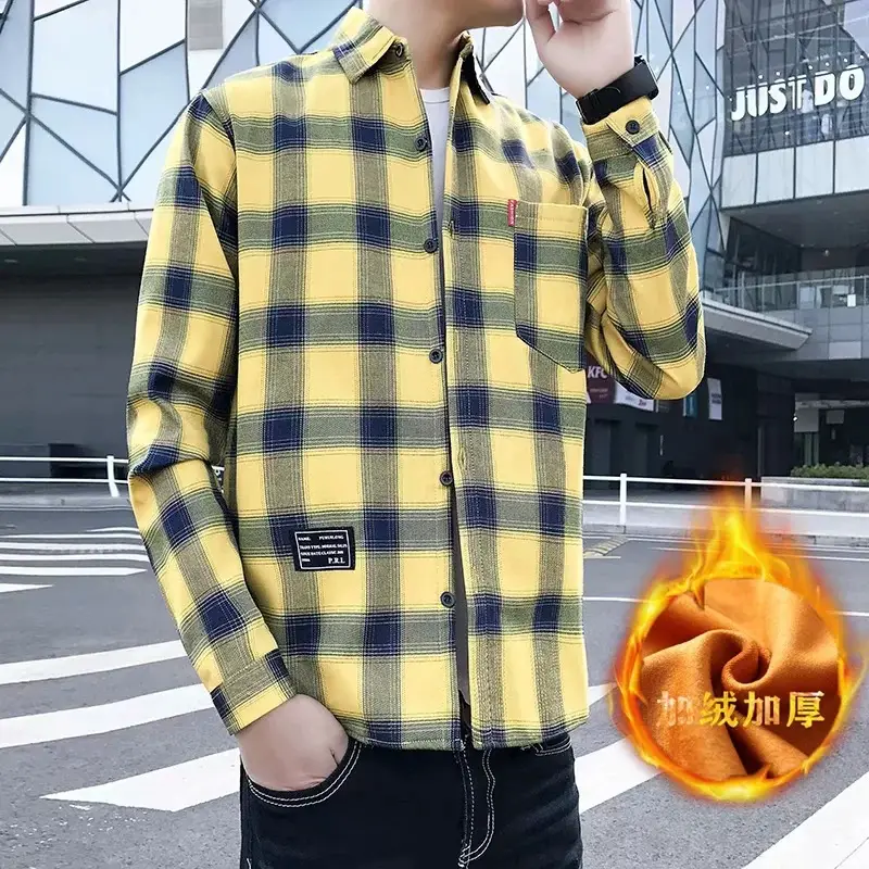 Men Plaid Fleece Shirt Warm Long Sleeve Large - Image 4