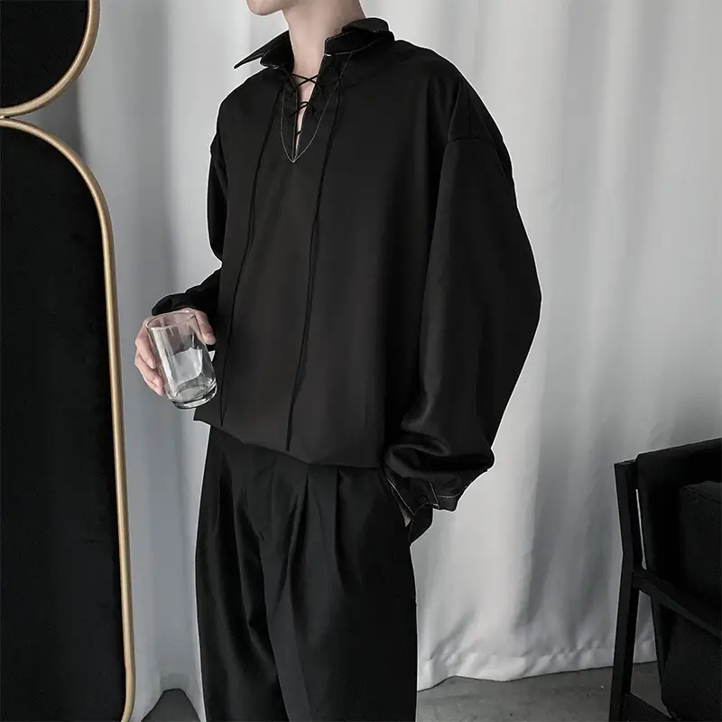 Men's Black Drawstring Hoodie Loose Fit Pullover