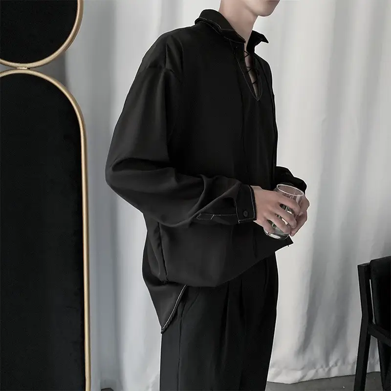 Men's Black Drawstring Hoodie Loose Fit Pullover