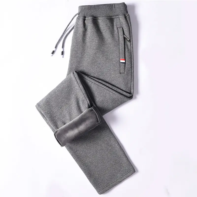 Men's Winter Thermal Pants Gray Black Thermal Zipper Drawstring - Image 2