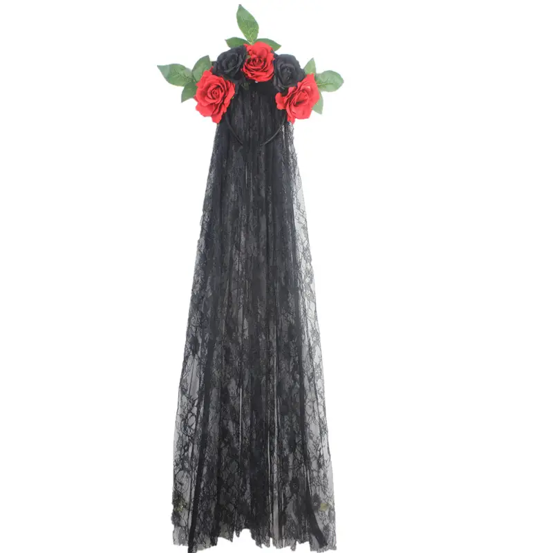 Black Lace Ghost Party Headband with Red Roses — feature 22