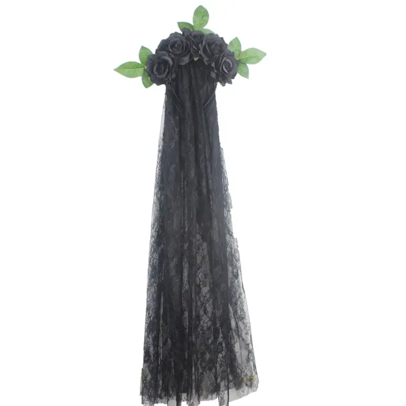 Black Lace Ghost Party Headband with Red Roses — feature 24
