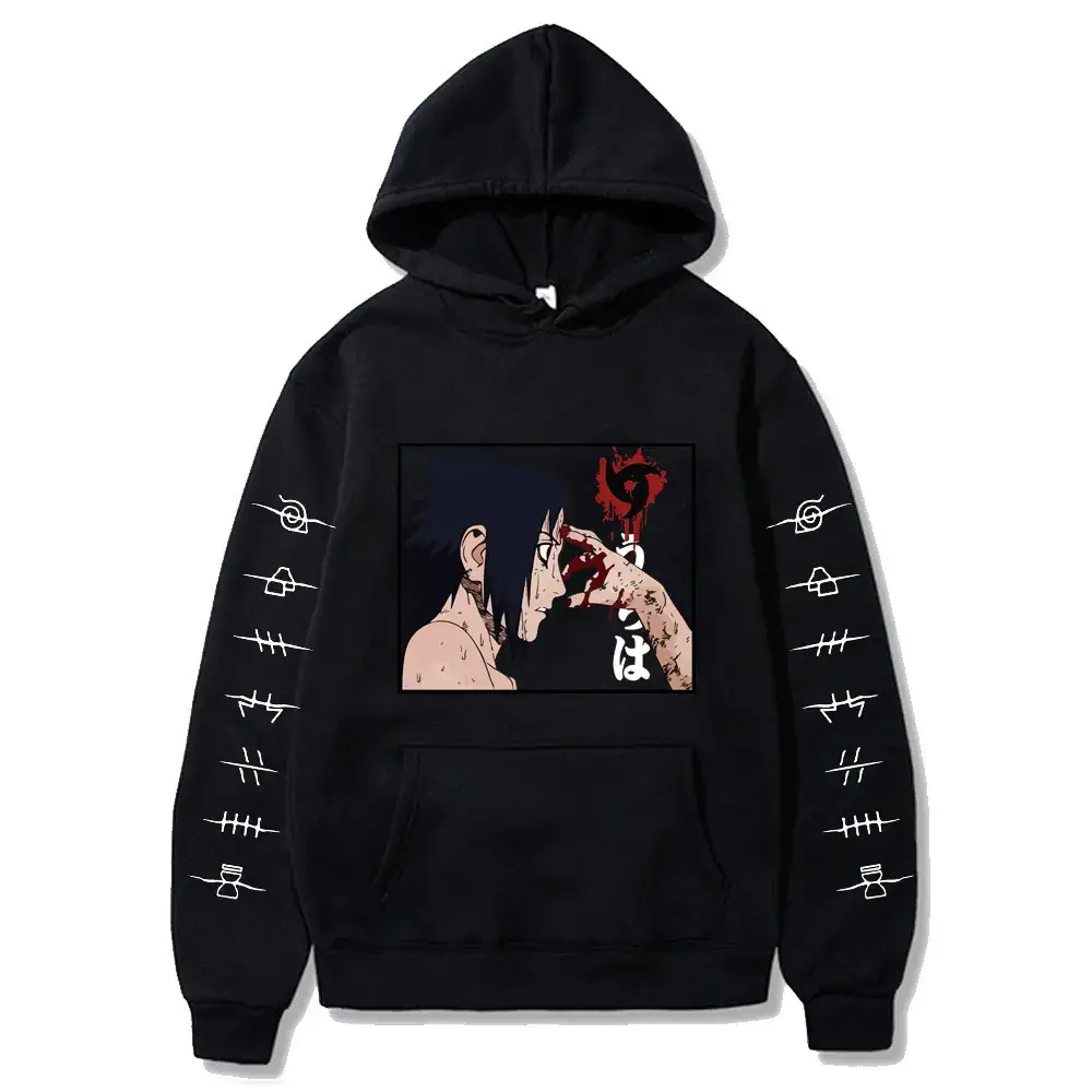 Naruto Sasuke Print Hoodie Yellow Long Sleeve Sweatshirt - Image 2
