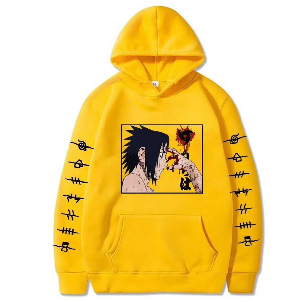 Naruto Sasuke Print Hoodie Yellow Long Sleeve Sweatshirt - Image 3