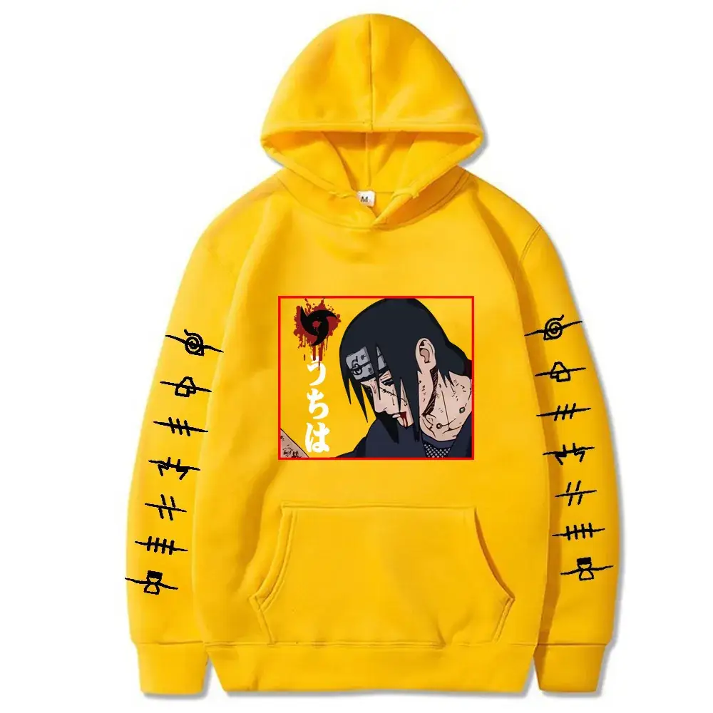 Naruto Sasuke Print Hoodie Yellow Long Sleeve Sweatshirt - Image 9