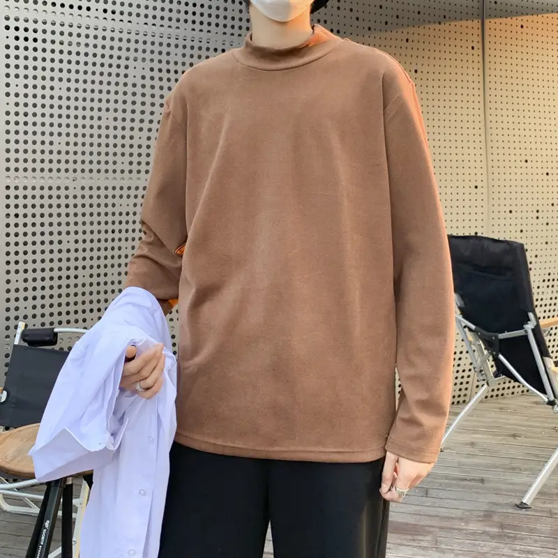 Men Black Long Sleeve T-Shirt with Half Collar Winter Warmth