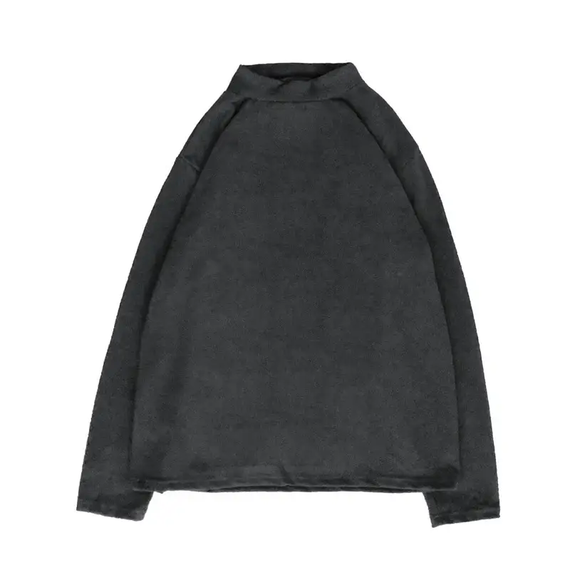 Men Black Long Sleeve T-Shirt with Half Collar Winter Warmth