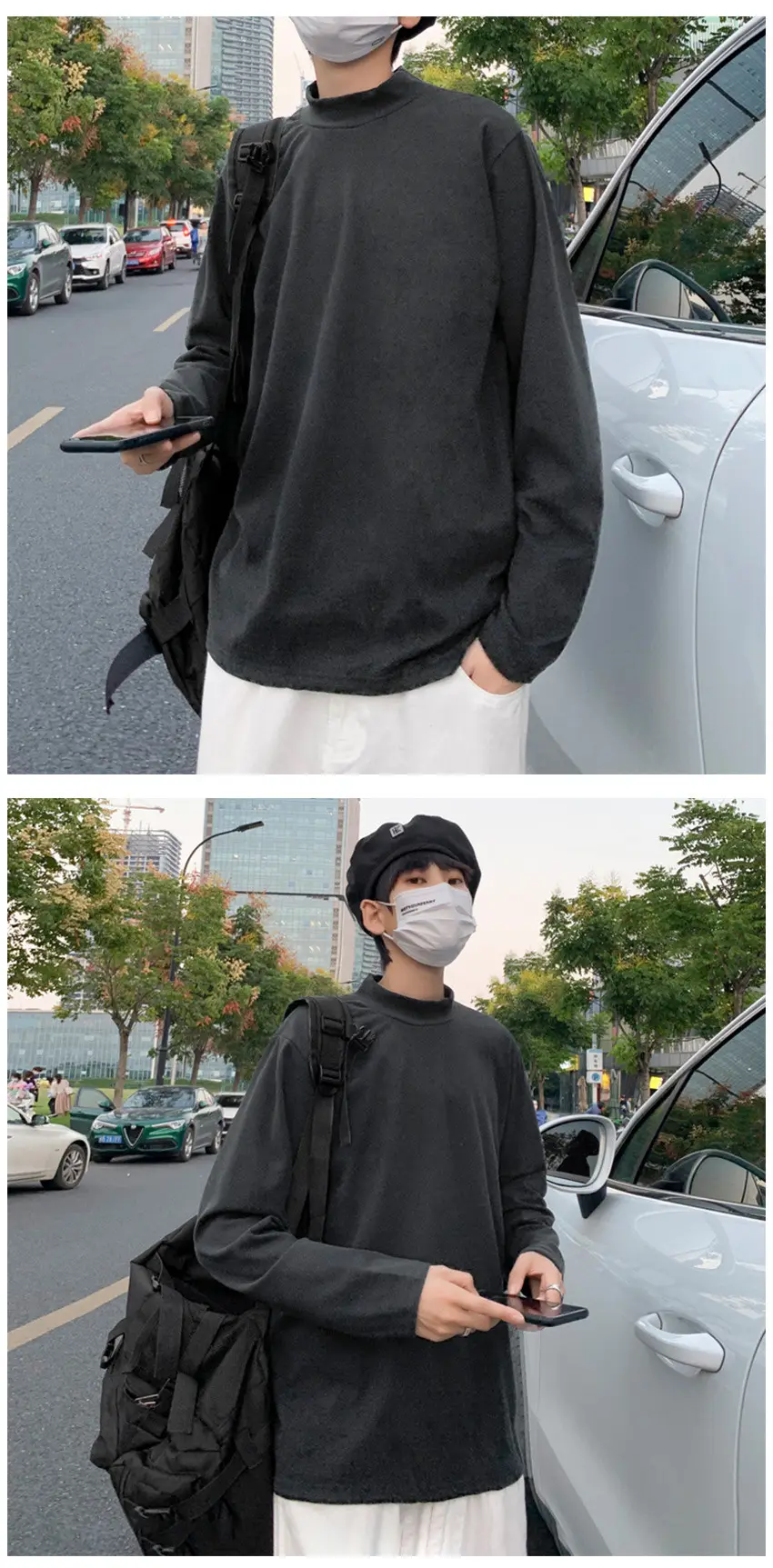 Men Black Long Sleeve T-Shirt with Half Collar Winter Warmth — feature 10