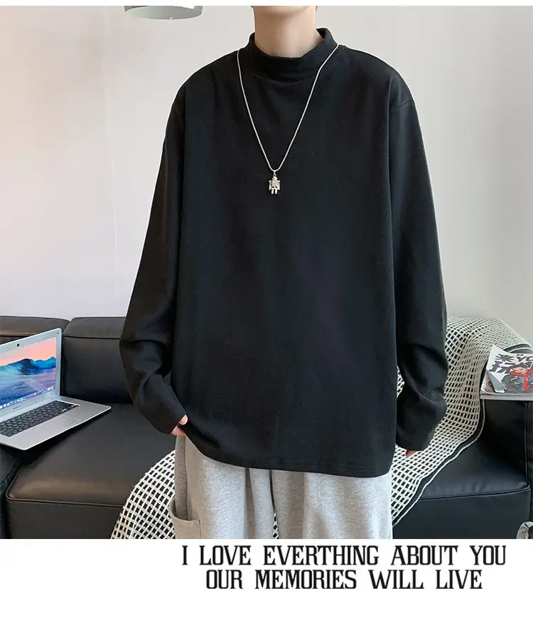 Men Black Long Sleeve T-Shirt with Half Collar Winter Warmth — feature 3