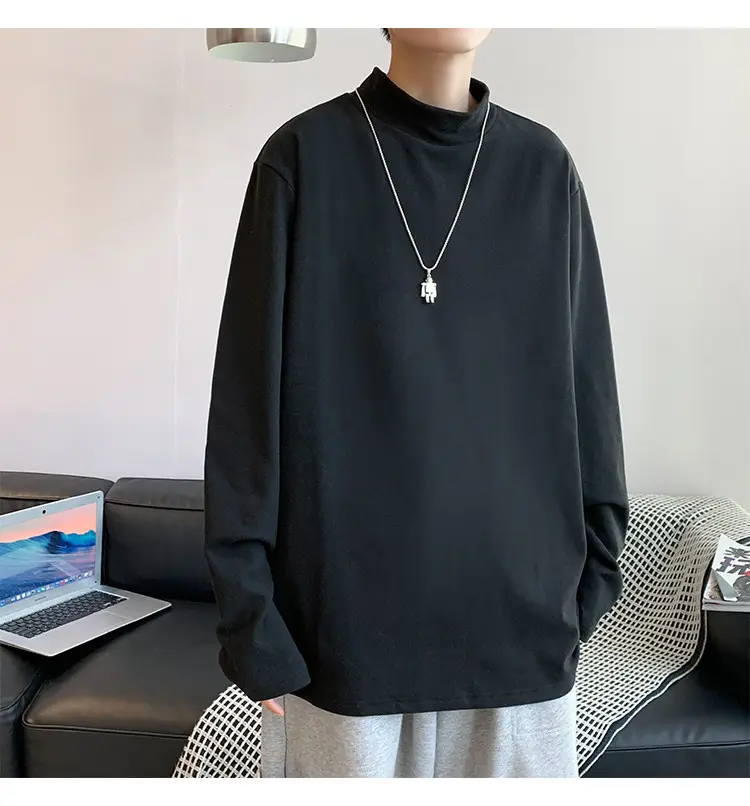 Men Black Long Sleeve T-Shirt with Half Collar Winter Warmth — feature 4