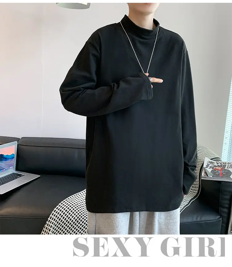 Men Black Long Sleeve T-Shirt with Half Collar Winter Warmth — feature 5