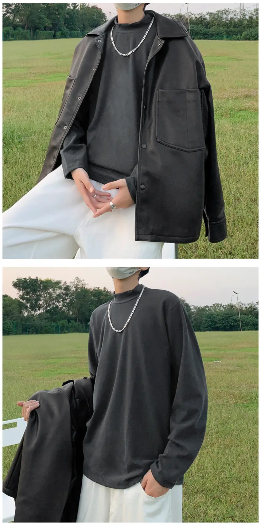 Men Black Long Sleeve T-Shirt with Half Collar Winter Warmth — feature 9