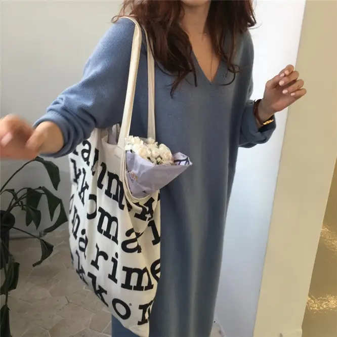 Korean Style Slim V Neck Knitted Dress Brown Long Coat — feature 7
