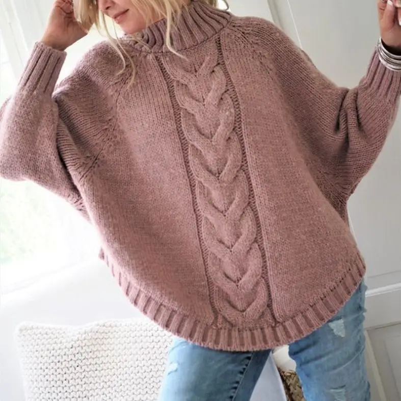 Women Knitted Half Turtleneck Sweater Rose Brown - Image 10