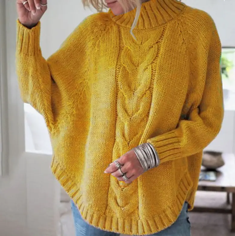 Women Knitted Half Turtleneck Sweater Rose Brown - Image 3
