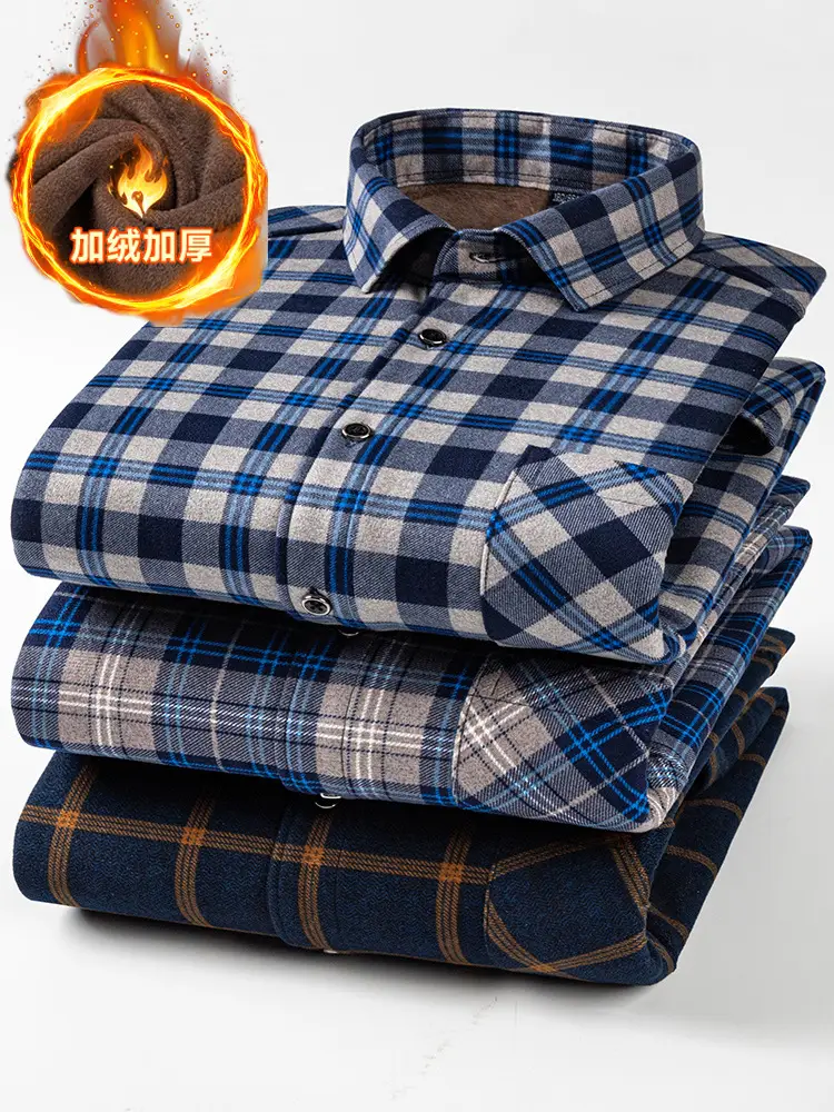 Men's Plaid Velvet Shirt Double Sided Warm Winter - Image 22