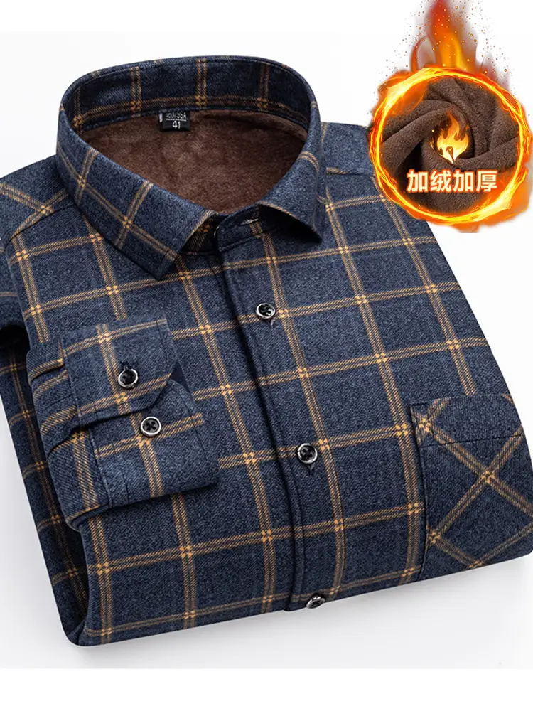 Men's Plaid Velvet Shirt Double Sided Warm Winter - Image 24