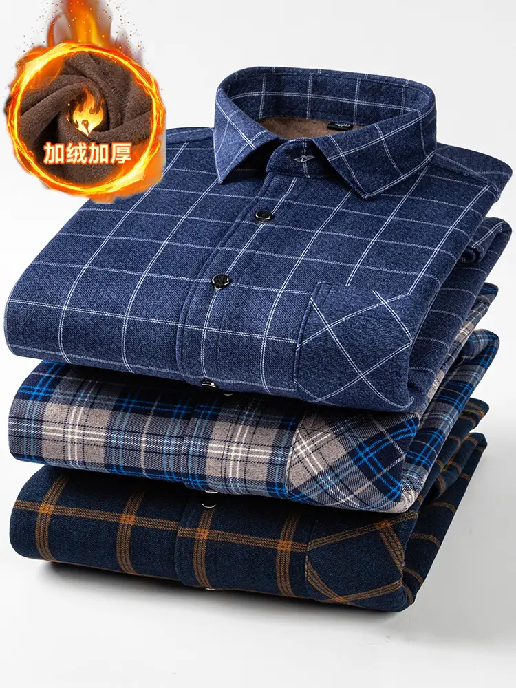 Men's Plaid Velvet Shirt Double Sided Warm Winter - Image 25