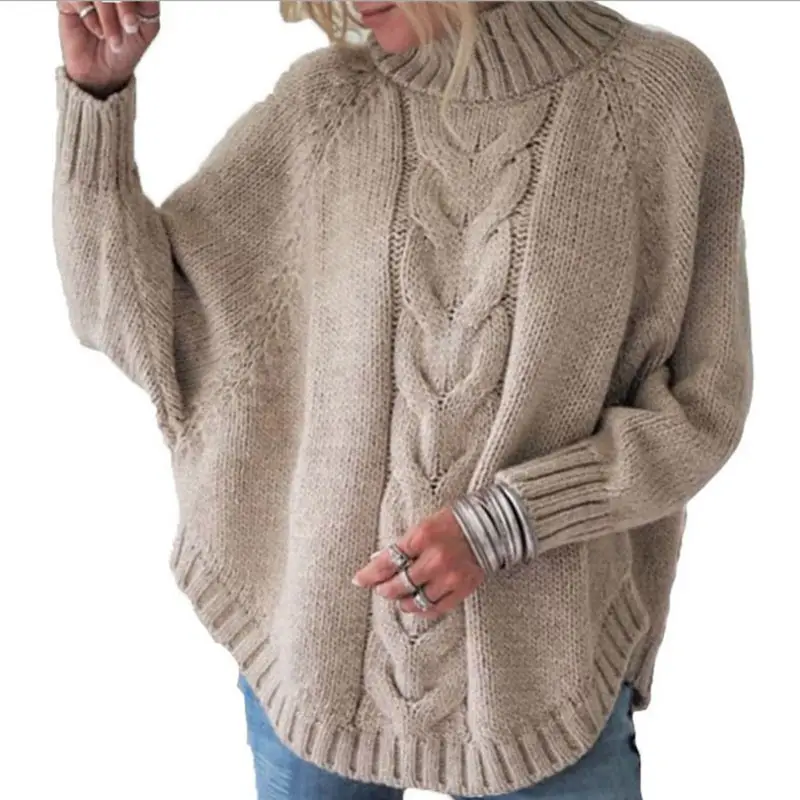 Women's Black Knitted Bat Sleeve Sweater Plus Size - Image 11