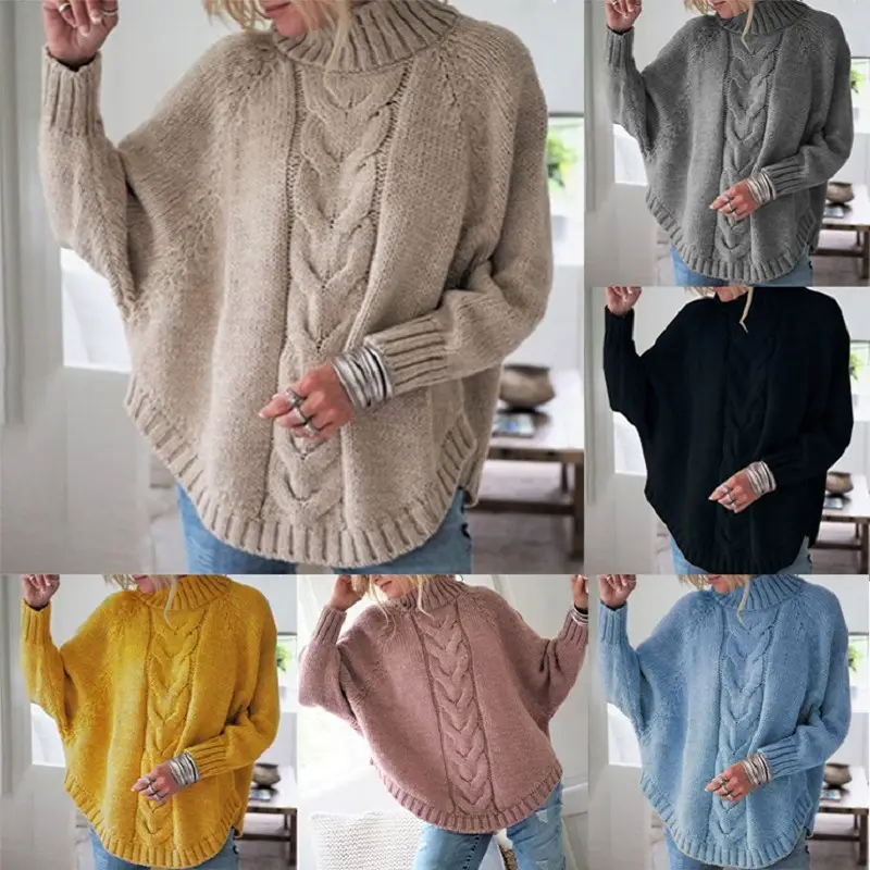 Women's Black Knitted Bat Sleeve Sweater Plus Size — feature 34