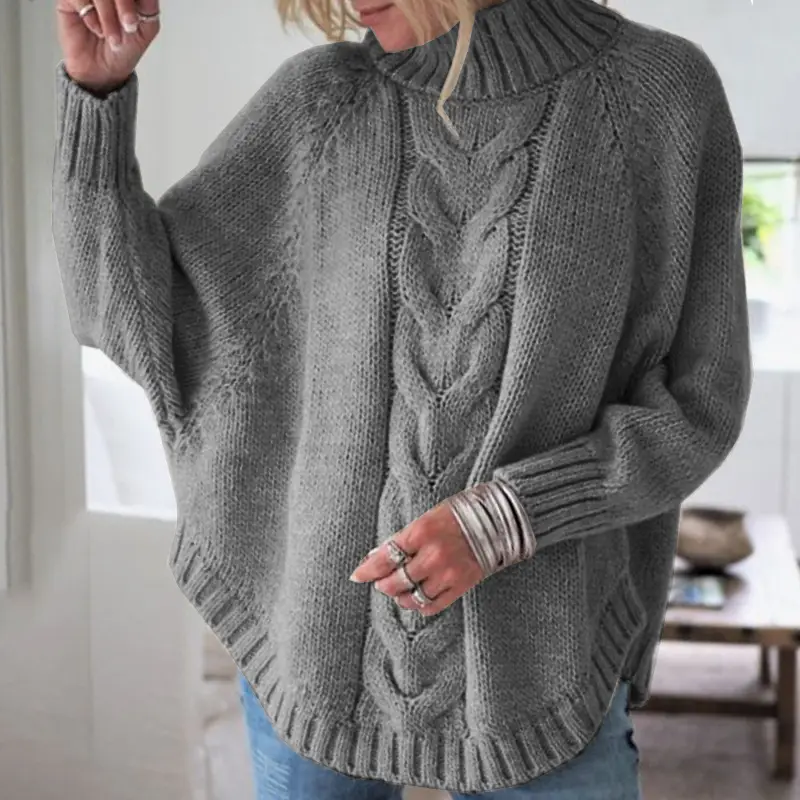 Women's Black Knitted Bat Sleeve Sweater Plus Size — feature 37