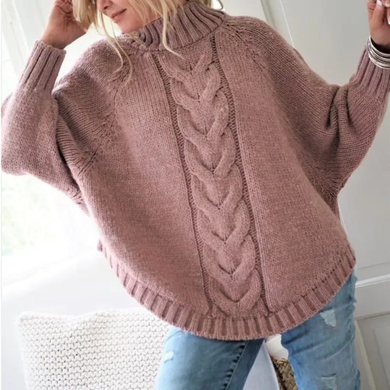 Women's Black Knitted Bat Sleeve Sweater Plus Size — feature 38