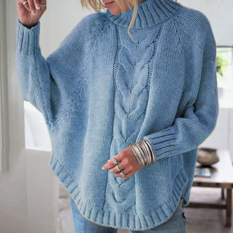 Women's Black Knitted Bat Sleeve Sweater Plus Size — feature 40