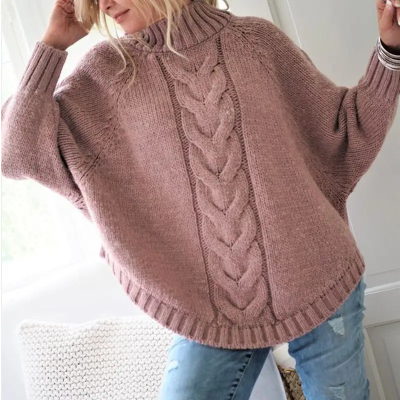 Women's Black Knitted Bat Sleeve Sweater Plus Size - Image 2