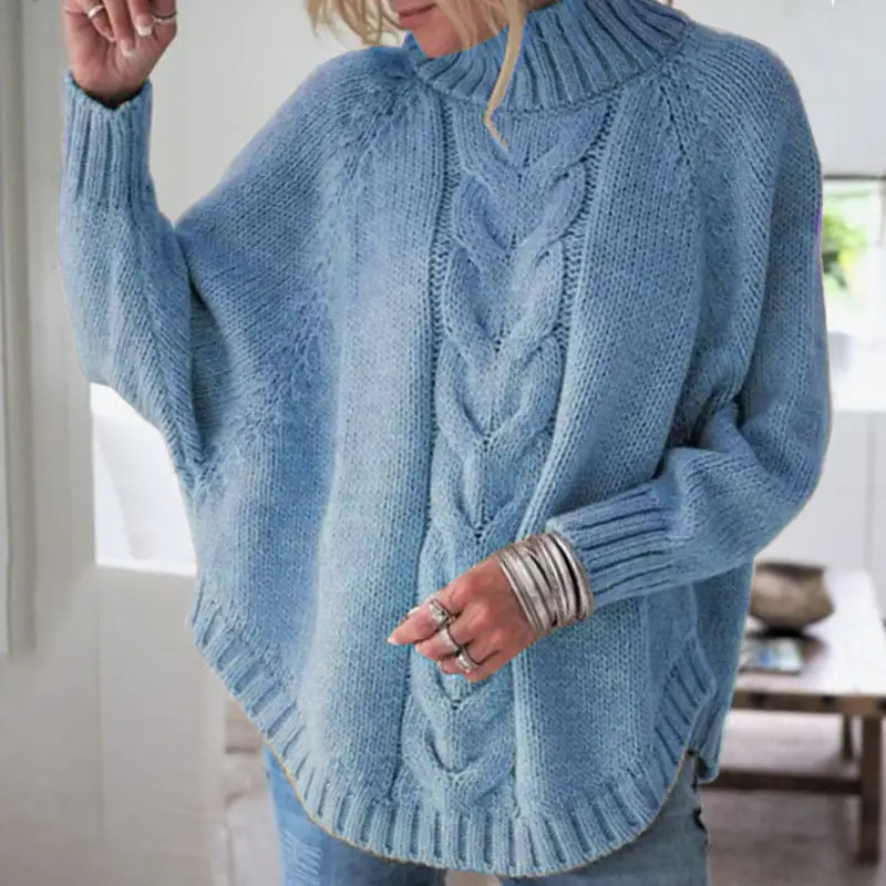 Women's Black Knitted Bat Sleeve Sweater Plus Size - Image 6