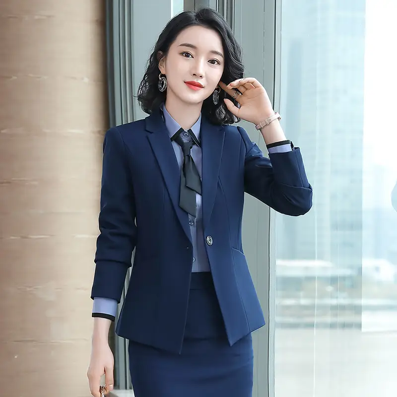 Professional Navy Blue Women's Suit Large Size - Image 2