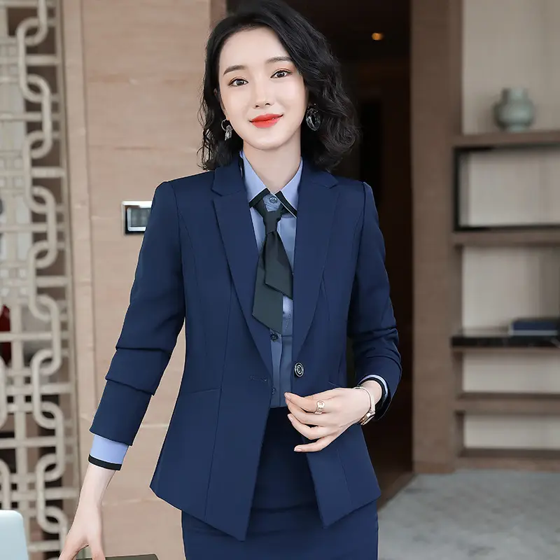 Professional Navy Blue Women's Suit Large Size - Image 3