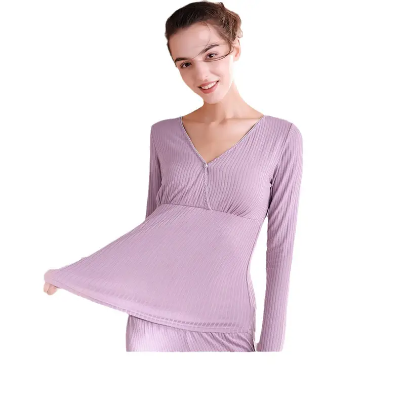 Purple Long Sleeve Bra Maternity Top Modal Confining Summer Wear - Image 13