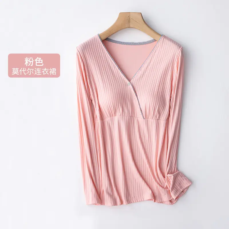 Purple Long Sleeve Bra Maternity Top Modal Confining Summer Wear - Image 6