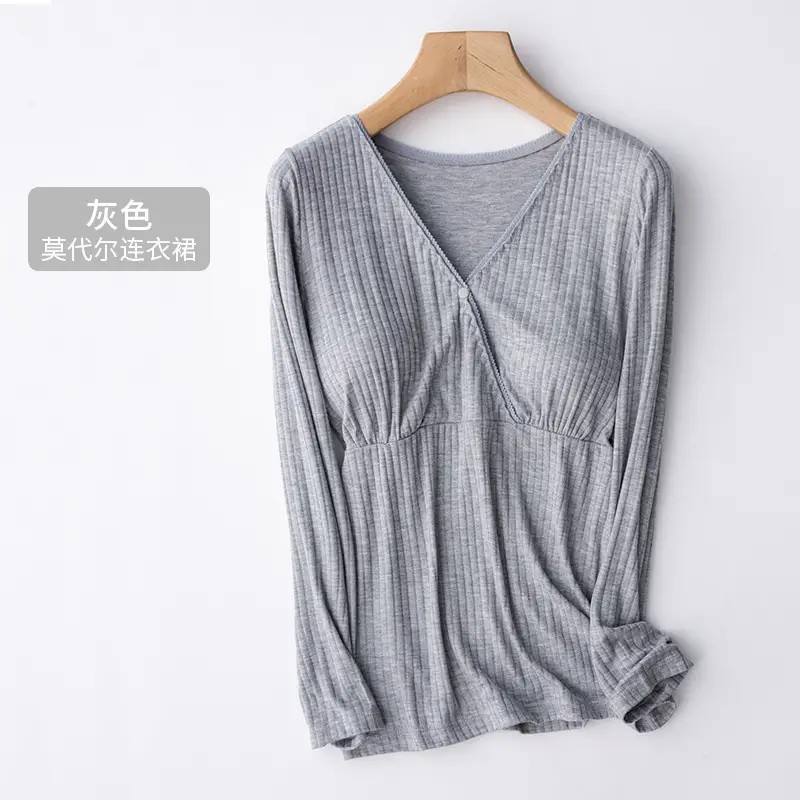 Purple Long Sleeve Bra Maternity Top Modal Confining Summer Wear - Image 8