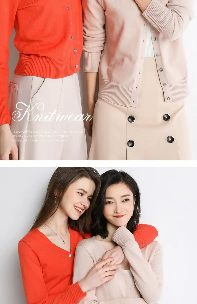 Pink V-Neck Knitted Cardigan Plus Size Long Sleeve — feature 13