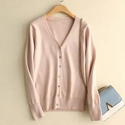 Pink V-Neck Knitted Cardigan Plus Size Long Sleeve - Image 11