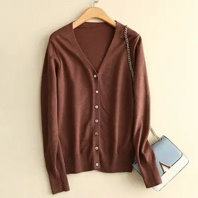 Pink V-Neck Knitted Cardigan Plus Size Long Sleeve - Image 14