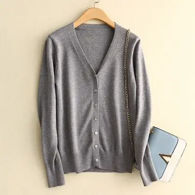 Pink V-Neck Knitted Cardigan Plus Size Long Sleeve - Image 3