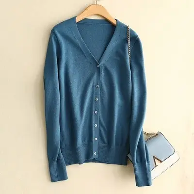 Pink V-Neck Knitted Cardigan Plus Size Long Sleeve - Image 5