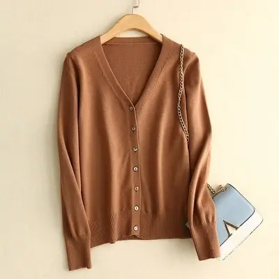 Pink V-Neck Knitted Cardigan Plus Size Long Sleeve - Image 6