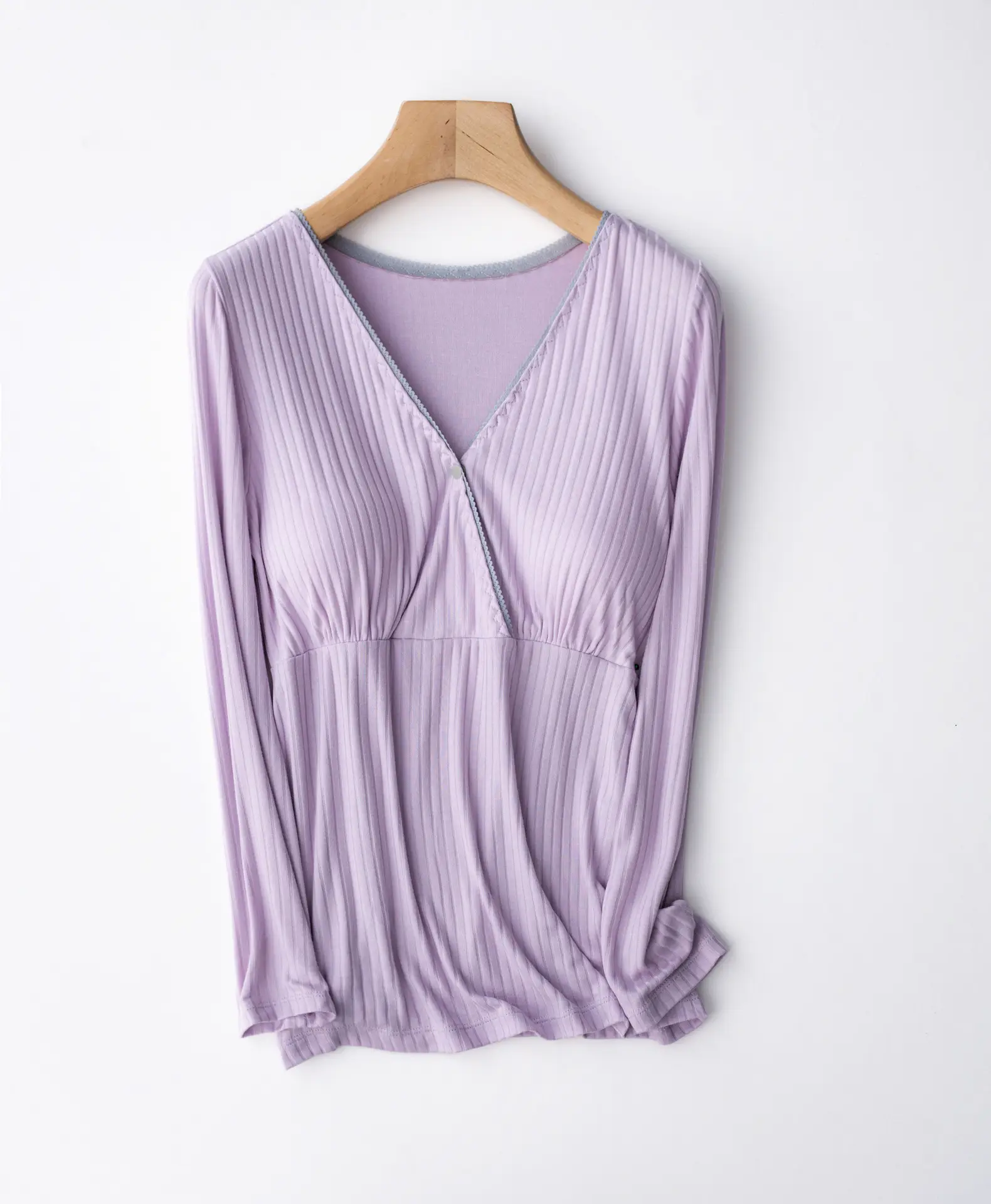 Lilac Long Sleeve V-Neck Pajama for Women - Image 4