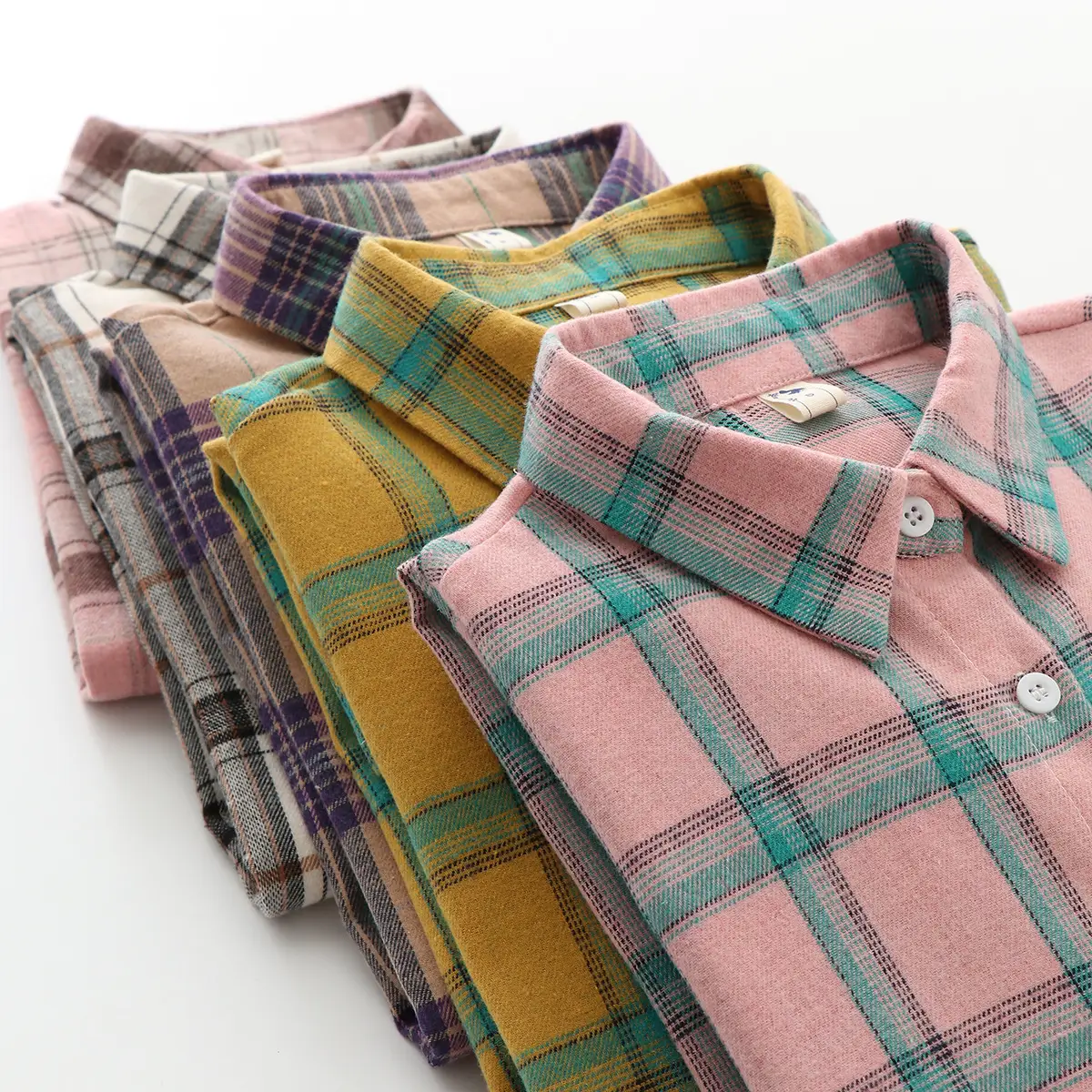 Women Plaid Long Sleeve Shirt Black White Retro Hong Kong Style