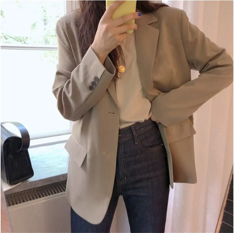 Korean Style Black Blazer for Women Loose Fit
