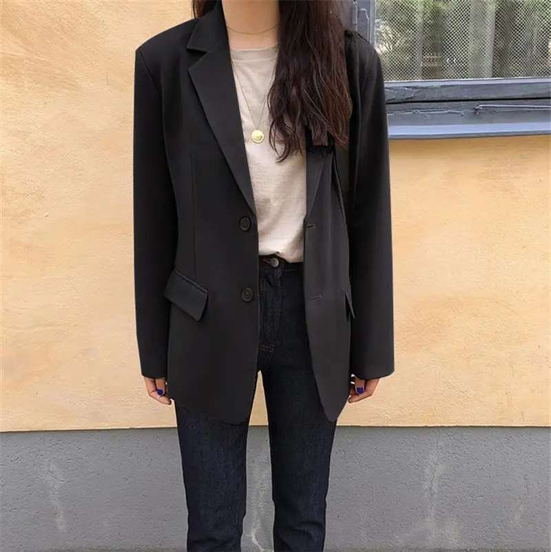 Korean Style Black Blazer for Women Loose Fit